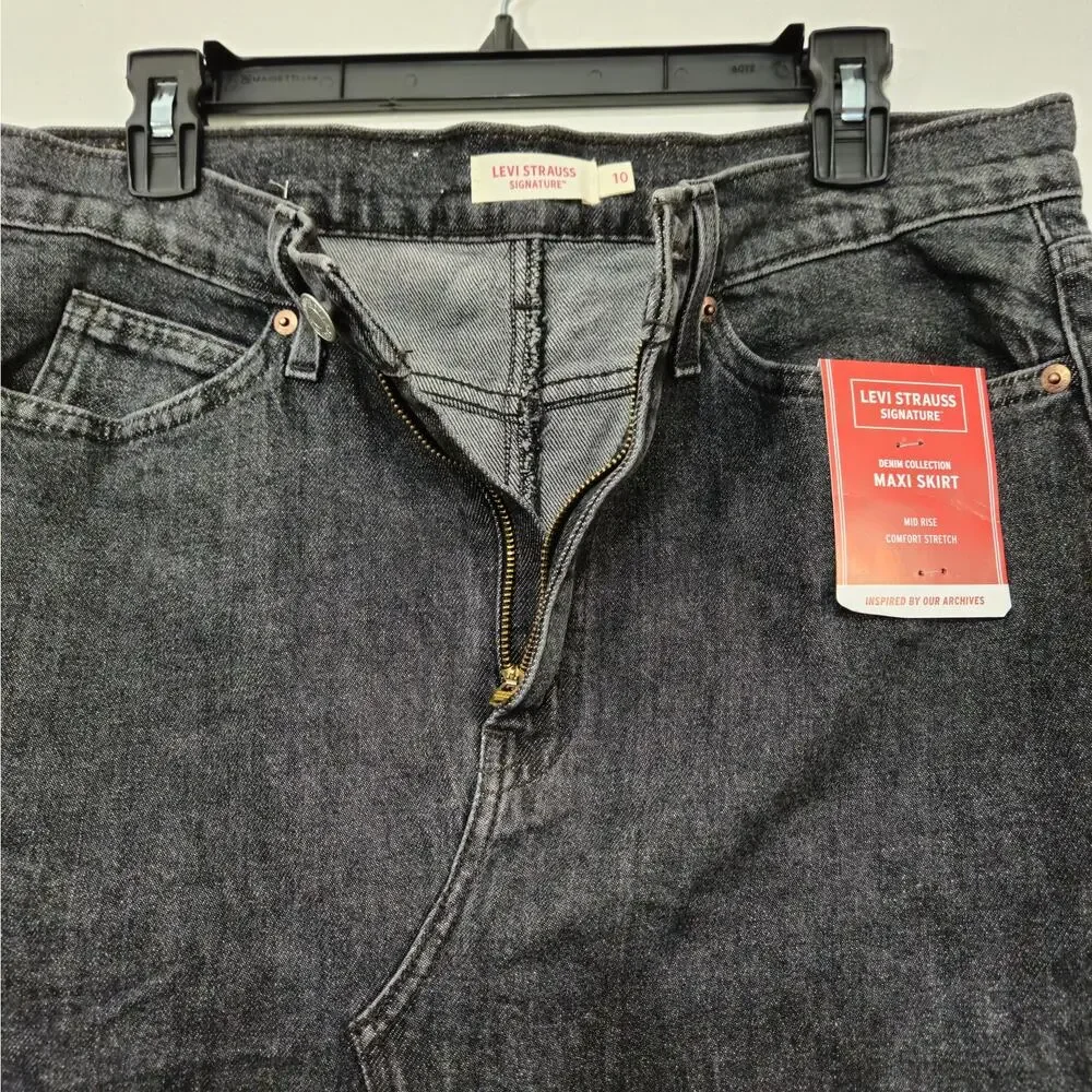 NWT Levi Strauss Signature Denim Maxi Skirt Mid Rise Stretch Charcoal Sz 10 - Picture 4 of 12